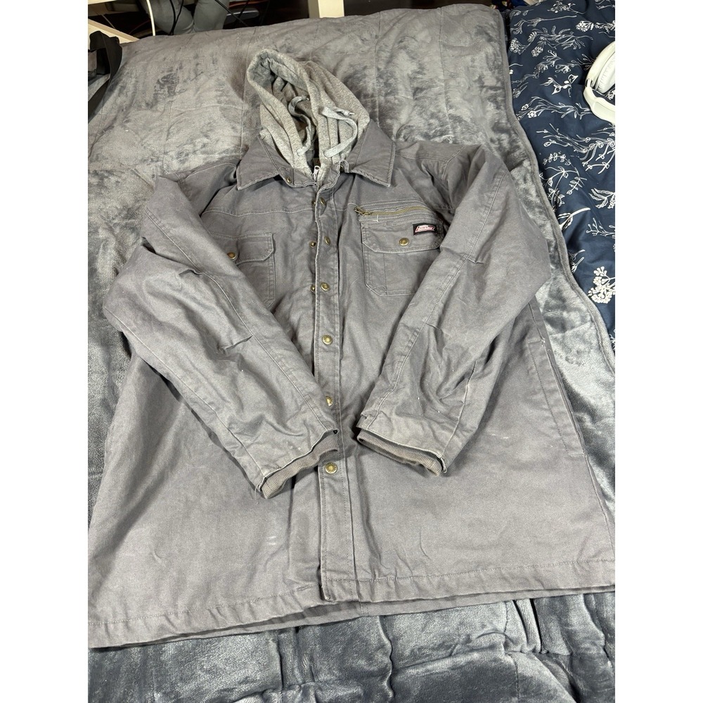 Dickies Gray Duck Canvas Work Coat Quilted Lining Hood Sz XL/EG 46-48‎